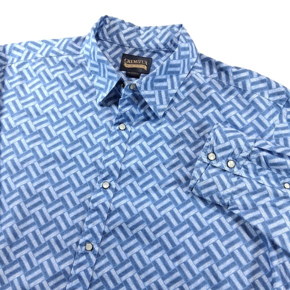 Cremieux Other - Cremieux Button Down Mens XXL Blue Geometric Snap Western Premium Denim Shirt‎